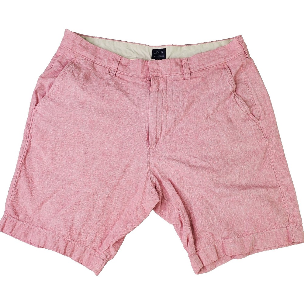 J Crew Shorts Mens 33 Chino Pink‎ Chambray Flat Front 9 Inch Inseam Solid Boat